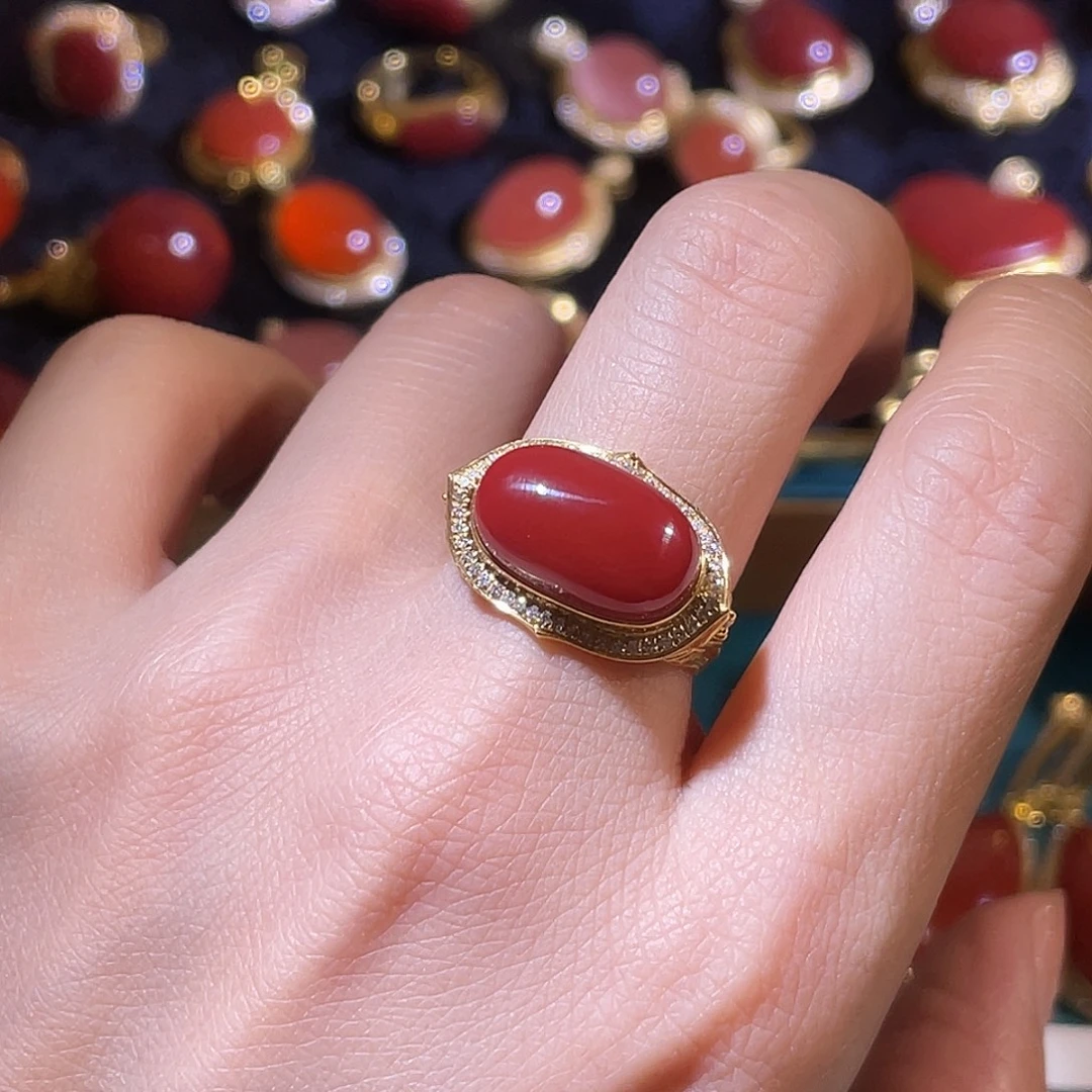 *****南红玛瑙18K金镶嵌戒指
