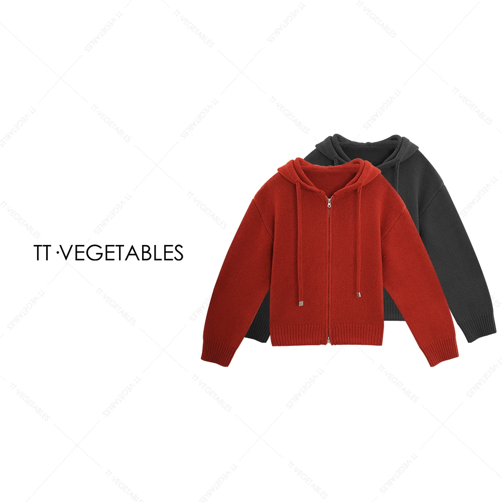 噢芬/小个子【糖絮】百分百羊毛针织圆领慵懒连帽开衫毛衣522296