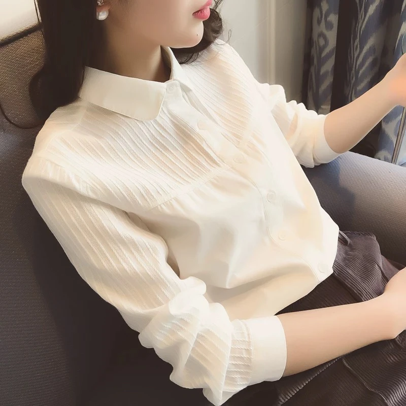 春秋新款白色衬衫女长袖文艺百搭修身打底衬衣女显瘦时尚洋气减龄