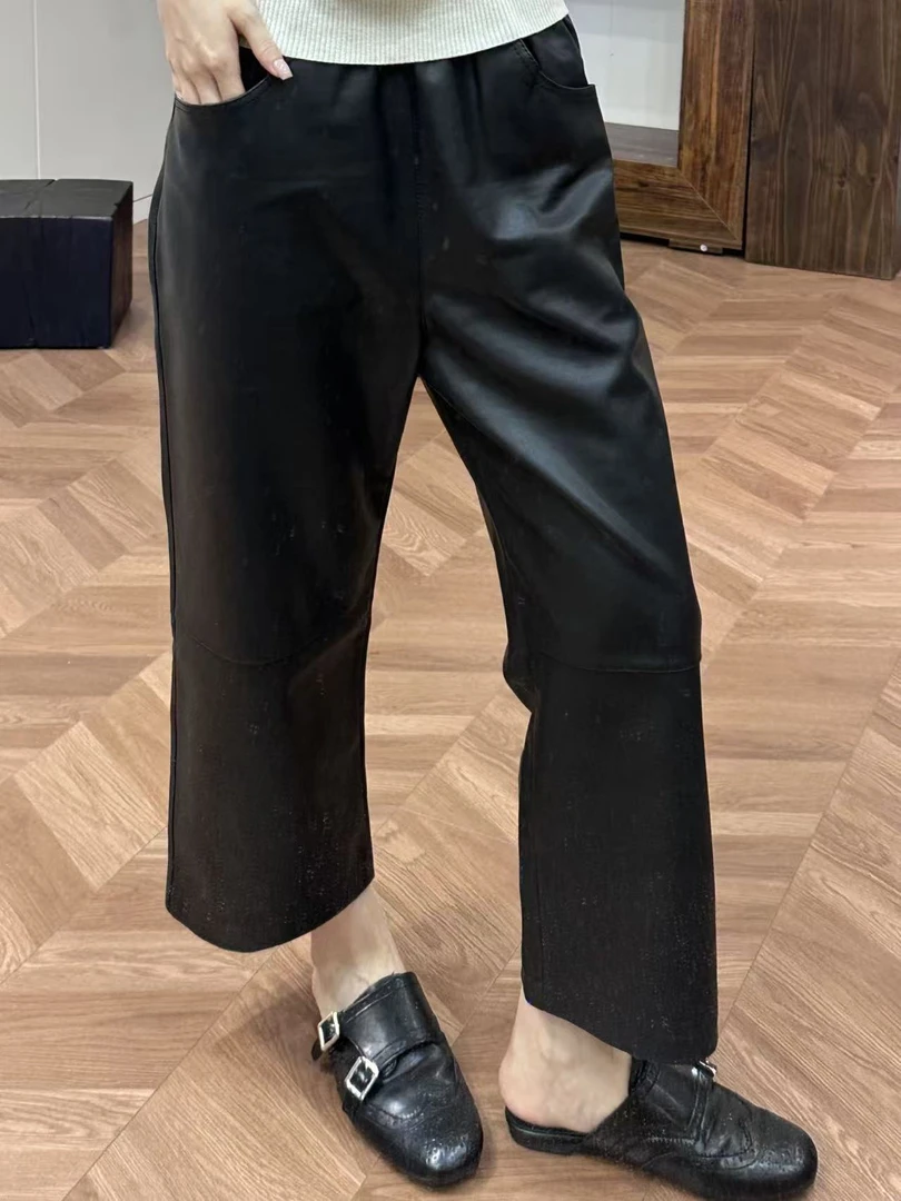 【BM】买手店净版直筒小众复古水洗皮皮裤（不能机洗）