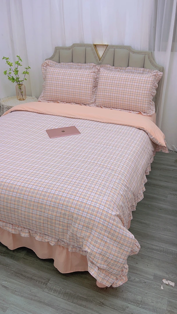 A类100韩版全棉色织水洗棉四件套纯棉格子款无印风床上用品床单