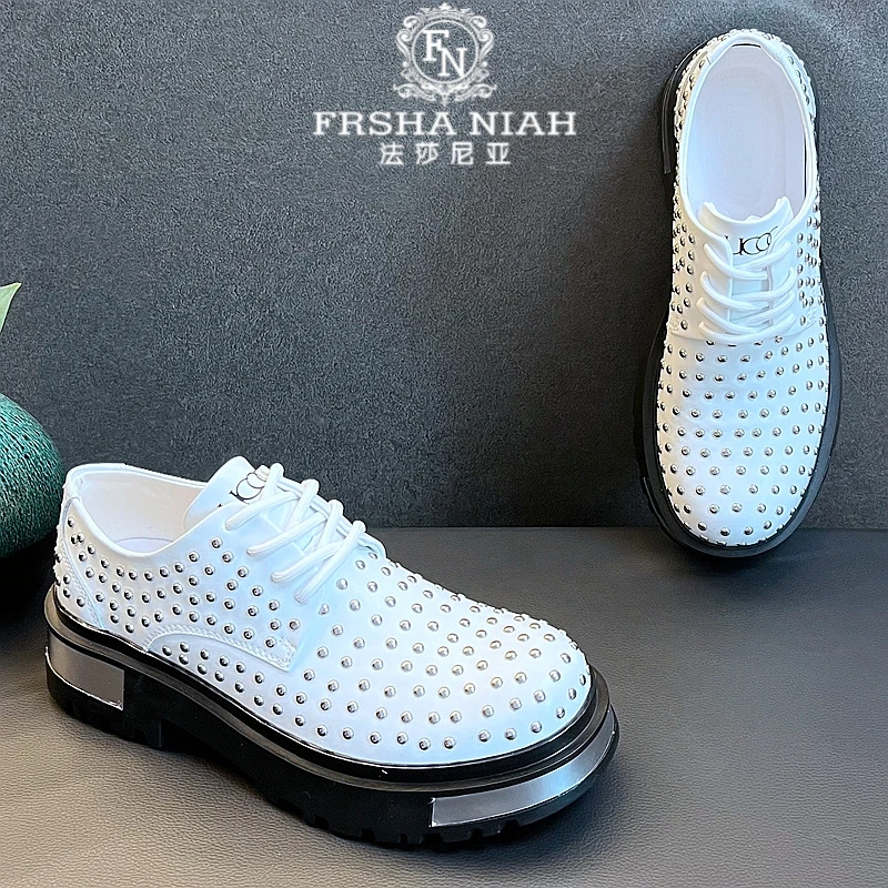 法莎尼亚轻奢时尚休闲鞋男款厚底增高鞋欧美时尚潮流个性铆钉男鞋