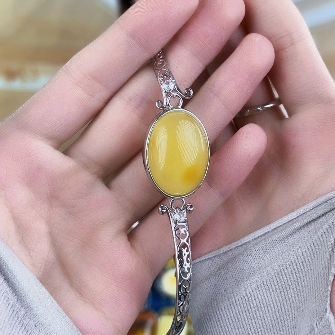 银S925镶嵌蜜蜡裸石蜜蜡