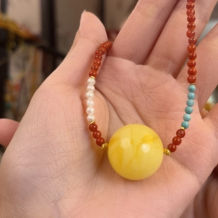 裸石琥珀未镶嵌20mm单珠锁骨链