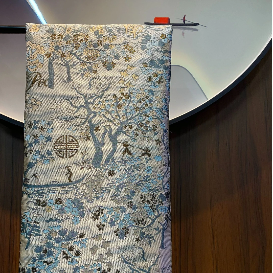 发财树金线提花时装锦缎浮雕国风中式外套旗袍马甲棉袄裙子面料