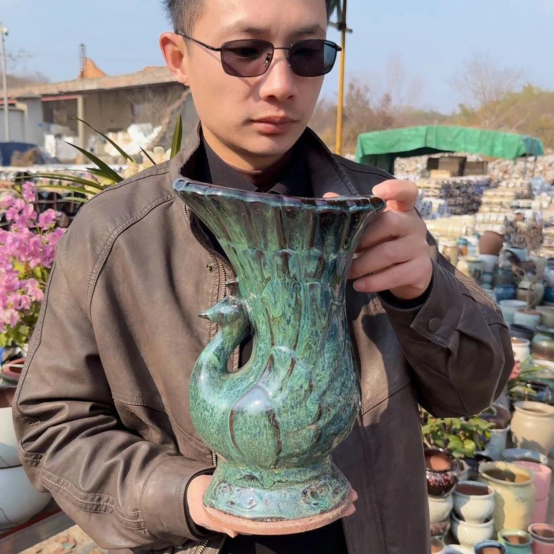 紫砂花盆孔雀一个一个蓝