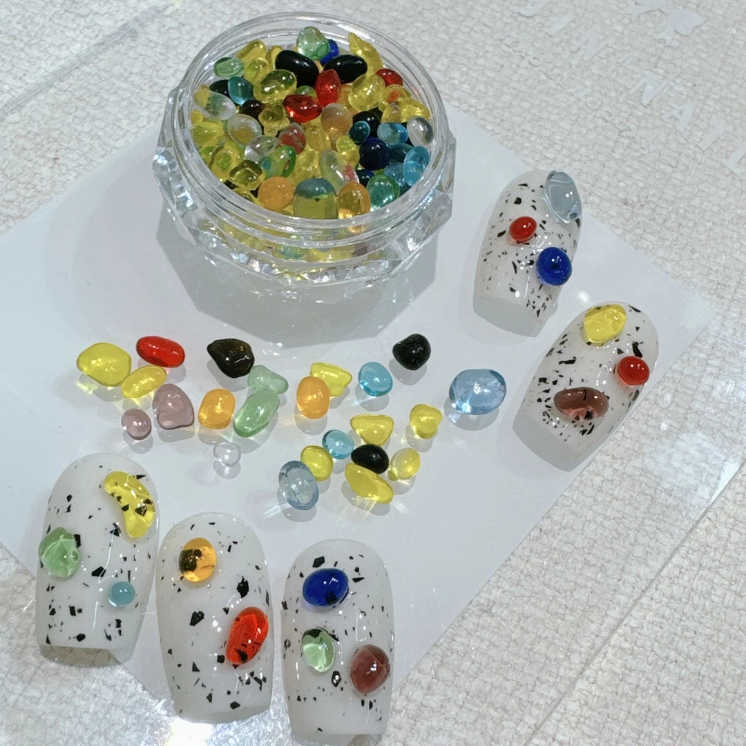 翻糖彩色玻璃石多巴胺色系（几乎满罐）圆弧石彩虹夏日日系