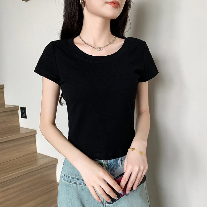 小个子定制夏季上衣设计感小众高级显瘦正肩短袖t恤女