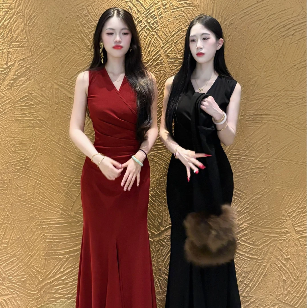 LHMknk1画报夫人原创自制纯欲针织性感鱼尾连衣裙 致命黑色