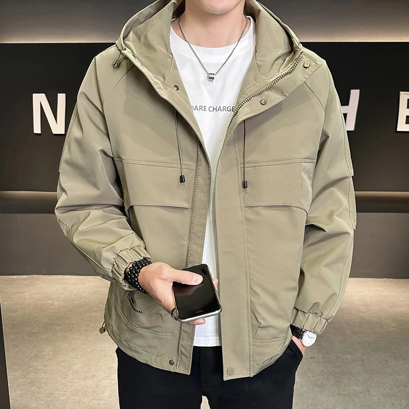 稻草人2025春季新款潮牌工装帅气连帽长袖夹克男外套青春流行