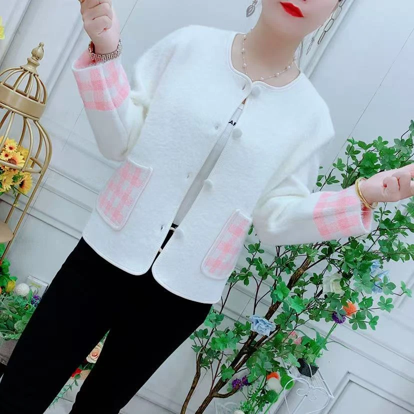 韩版秋冬洋气新款韩系时尚百搭小香风外套女气质圆领长袖显瘦上衣