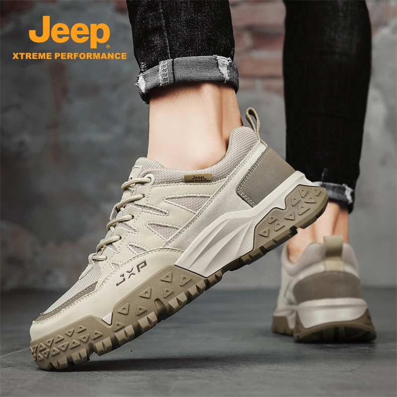 Jeep吉普男鞋2025春季新款户外徒步登山靴抓地力稳真皮男款休闲鞋
