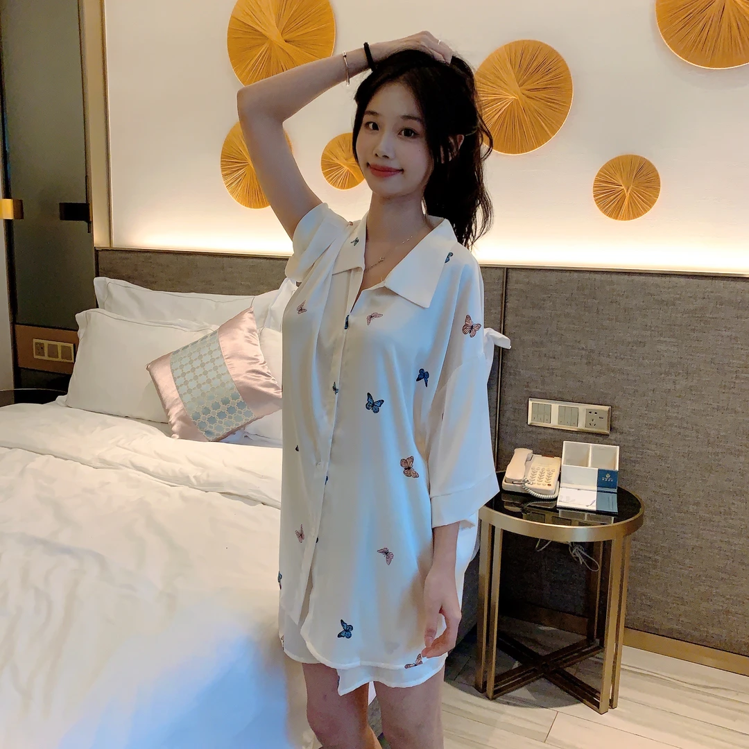 2025冰雪丝薄款夏季轻奢彩色光影蝴蝶上衣短裤两件套家居服