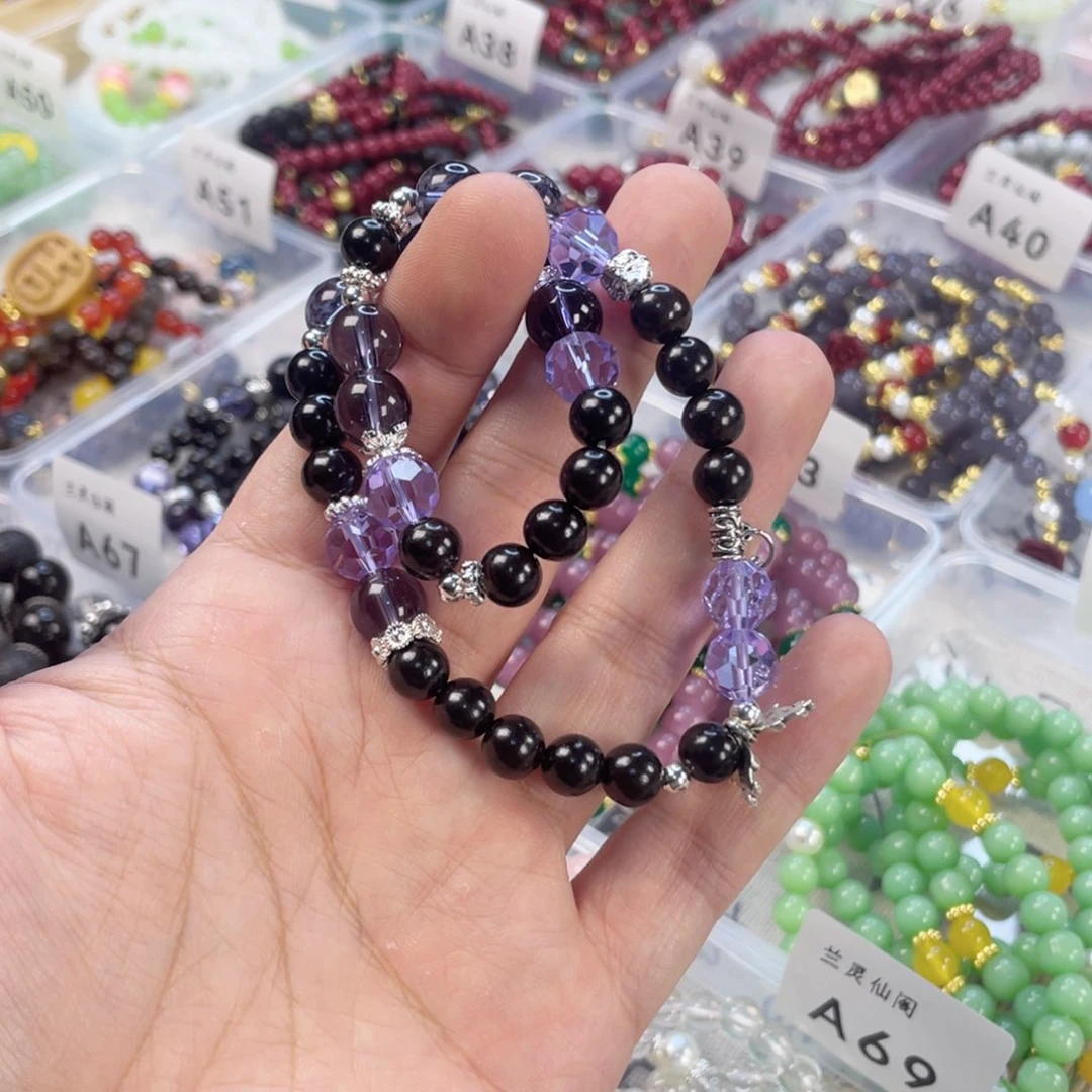 檀香紫檀（小叶紫檀）手串银S925镀金镶嵌