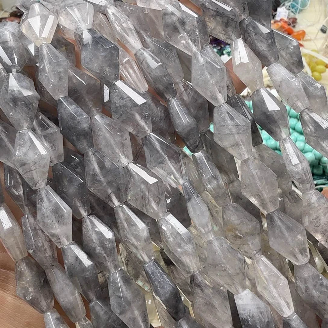 水晶珠宝半成品未镶嵌卡12×18云水晶菱形切面一条