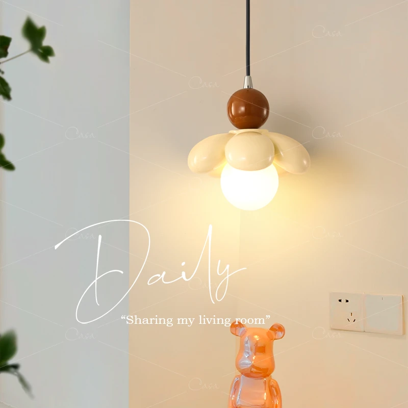 法式奶油风花朵小吊灯卧室可爱少女心床头装饰灯过道玄关灯具casa