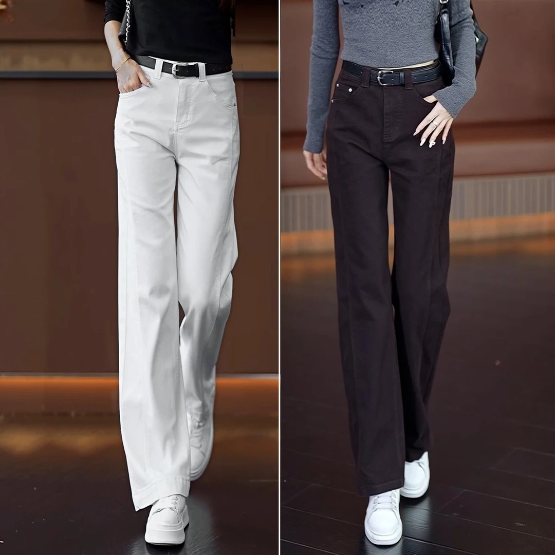 窄版高腰牛仔阔腿裤女秋季2025新款莱赛尔天丝垂感显瘦休闲直筒裤