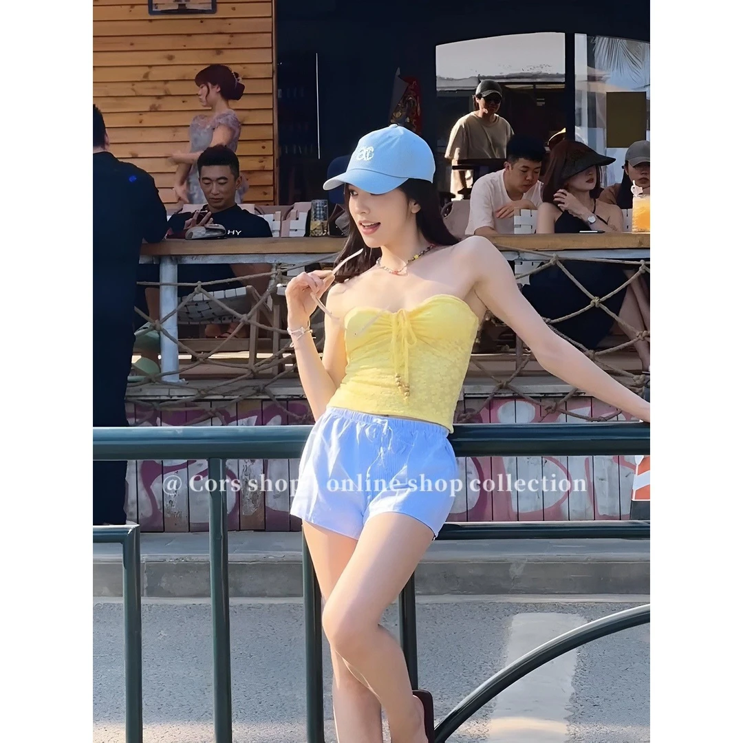 2025新款ins风明媚黄色沙滩长裙性感露背比基尼三件套海岛度假夏