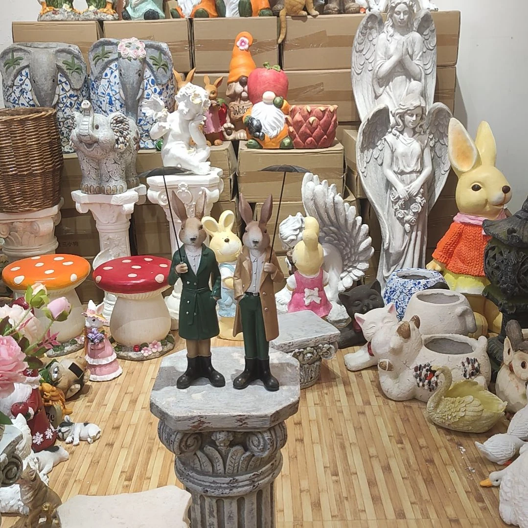 合成树脂树脂打伞兔子一对