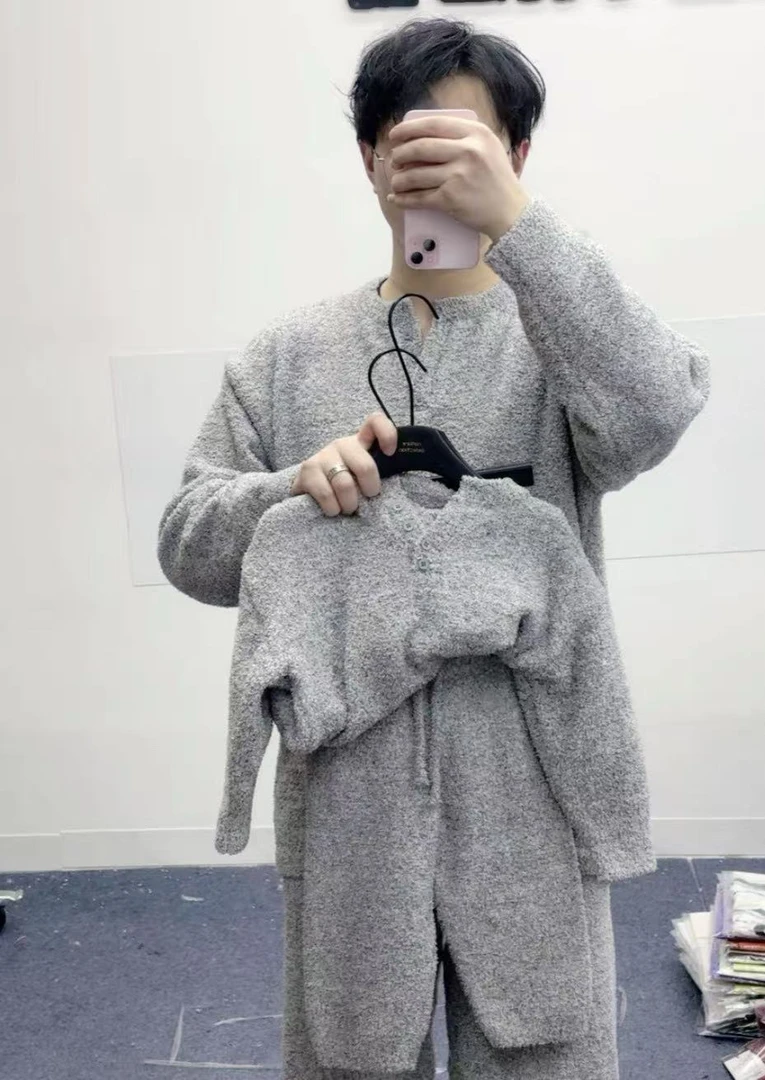 卞可【家居服】亲子侘寂风秋冬加厚小V领家居服套装