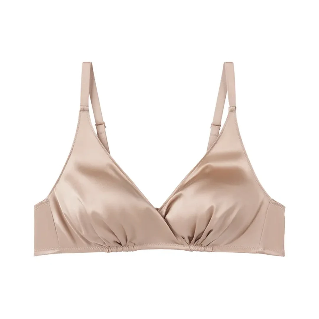 夏季双面桑蚕丝无钢圈上托聚拢文胸19姆米缎面真丝薄款内衣122