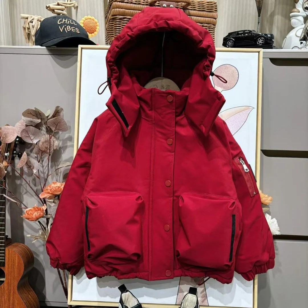 8888新款新年红加绒加厚黑标棉服外套