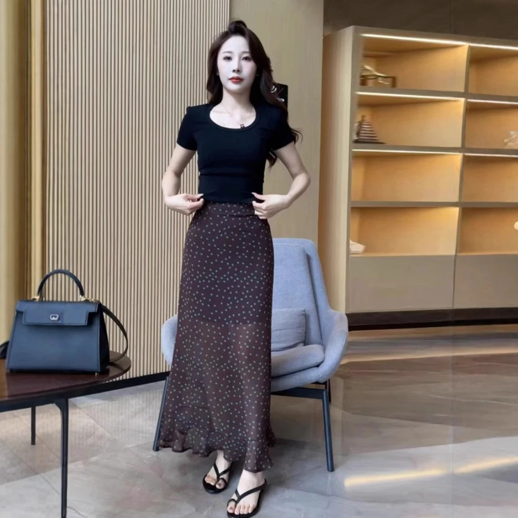 连衣裙套装碎花显瘦气质洋气时尚夏季短袖高腰女神百搭开叉法式