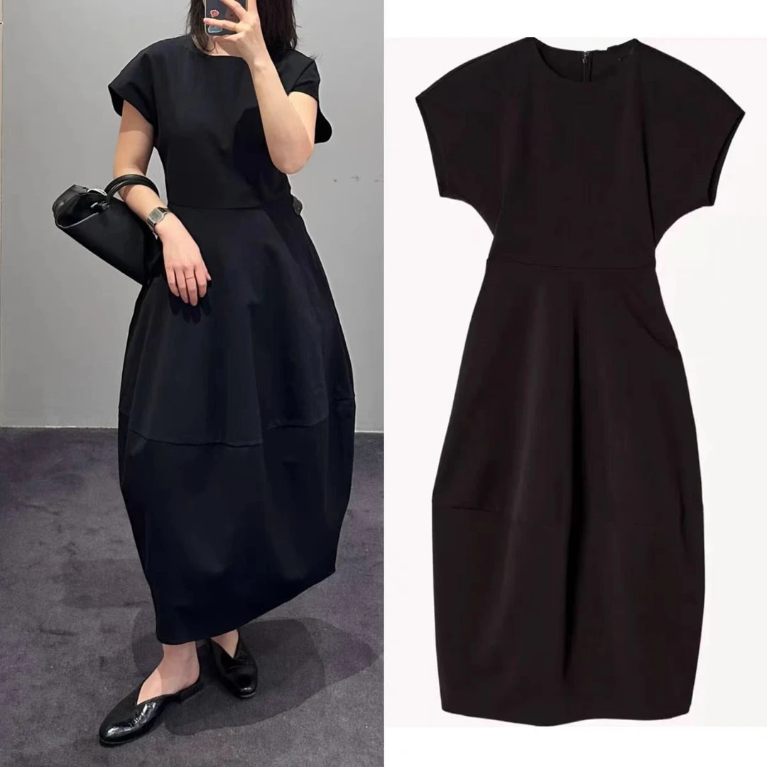 2025春季新品女装修身版型高级感收腰连衣裙黑色收腰连衣裙30532