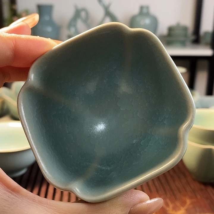 瓷片四方杯冰裂纹一