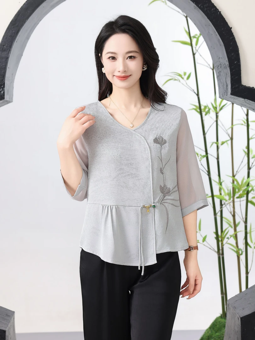 【云裳】中式慵懒复古女士印花衬衫上衣新中式国风513