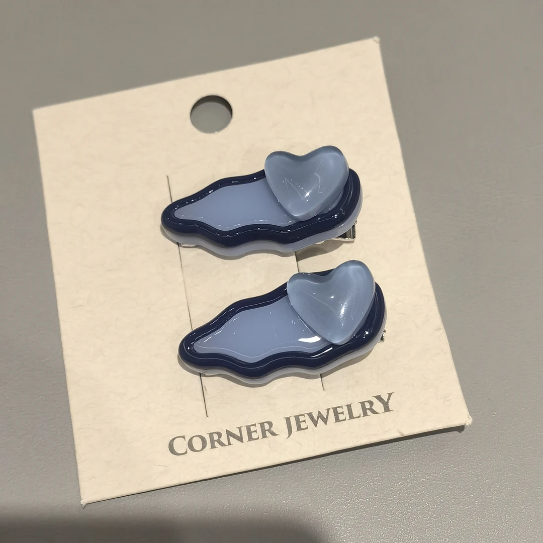 A365蓝色爱心双层小波浪边夹一对