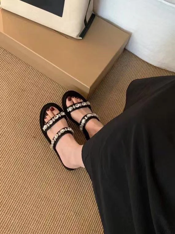 3188-6水钻双杠圆头平底拖