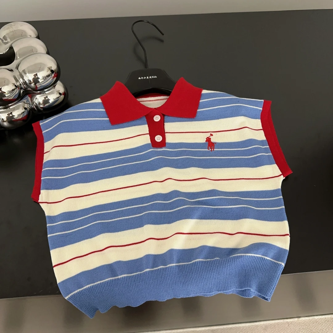 【两个小盆友】2025儿童装夏季韩版无袖休闲针织POLO衫韩版时尚9509