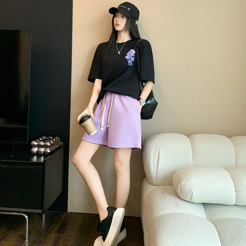 多巴胺穿搭休闲运动套装女宽松减龄短袖t恤短裤夏季新款两件套