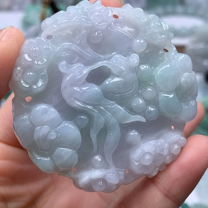 翡翠未镶嵌颈饰花开富贵两面工艺福利