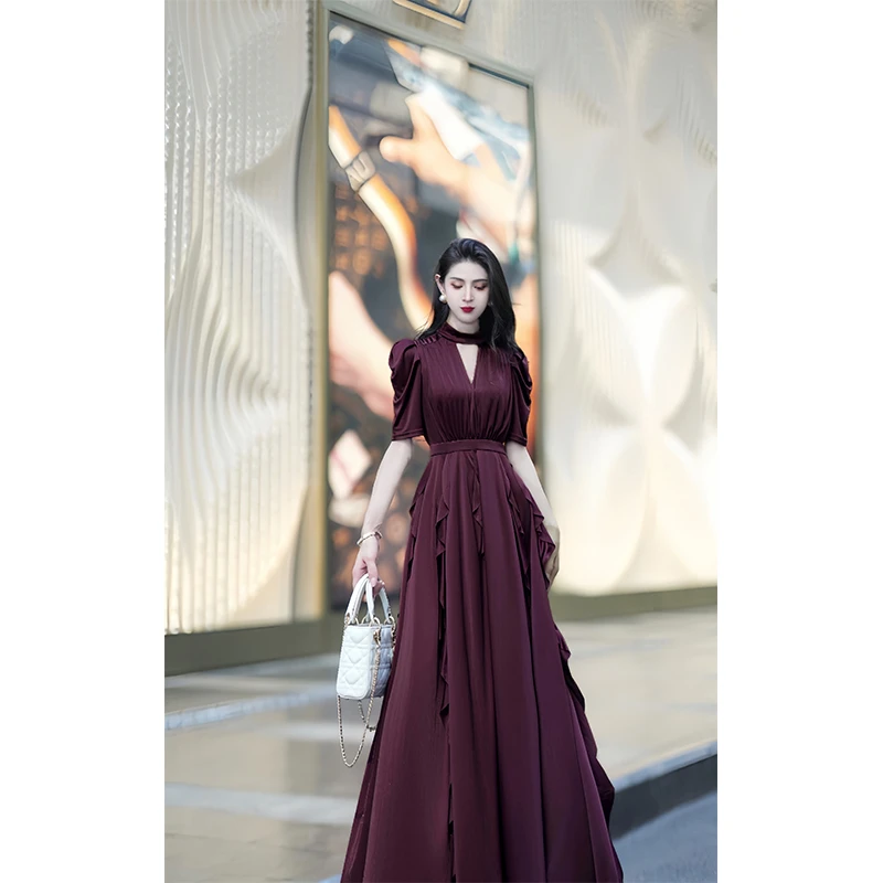 尤克菲儿 原创设计夏季轻奢高定醋酸气质修身法式轻奢优雅连衣裙