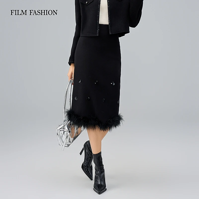 【白姐专属】冬季新款毛织半裙丝绒女半身裙 FFKQ144013