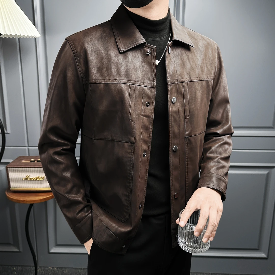 户外机车皮衣男款爆款2025新款轻奢痞帅高级感男装复古夹克外套男