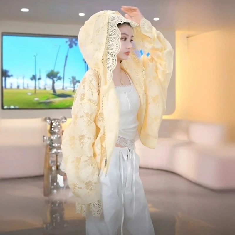 新款防晒衣外套女薄款2025夏季新款设计感蕾丝连帽休闲时尚上衣潮