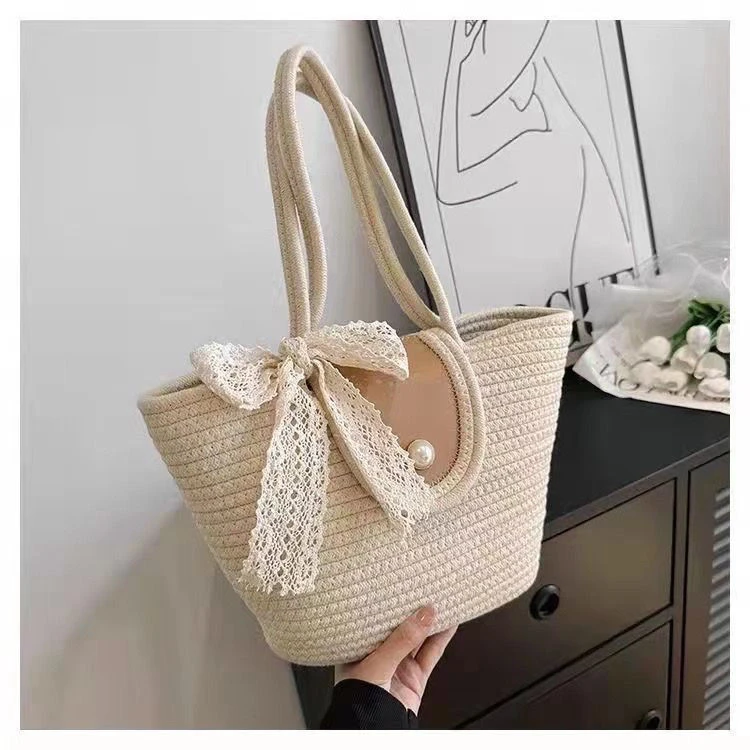 手工编织草编包夏日度假棉绳编织女包大容量单肩法式沙滩包田园风