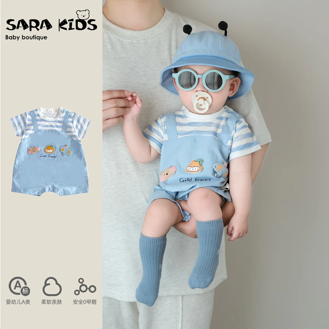 满月宝宝衣服夏季超萌婴儿连体衣薄款幼儿夏天假两件爬服新款夏装