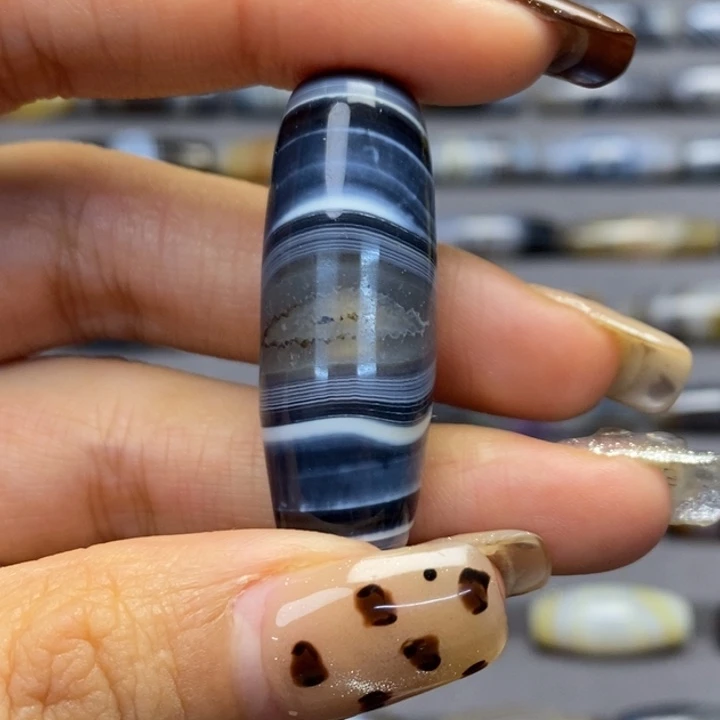 玛瑙/玉髓合金藏风蓝沁海浪花