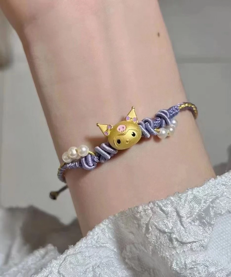 黄金酷洛米3d足金999硬金手绳儿童手饰女款礼物转运珠kuromi手链