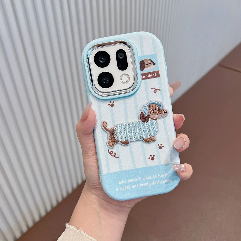 适用于oppofindx9手机壳新款立体可爱创意卡通刺绣小狗防摔软壳