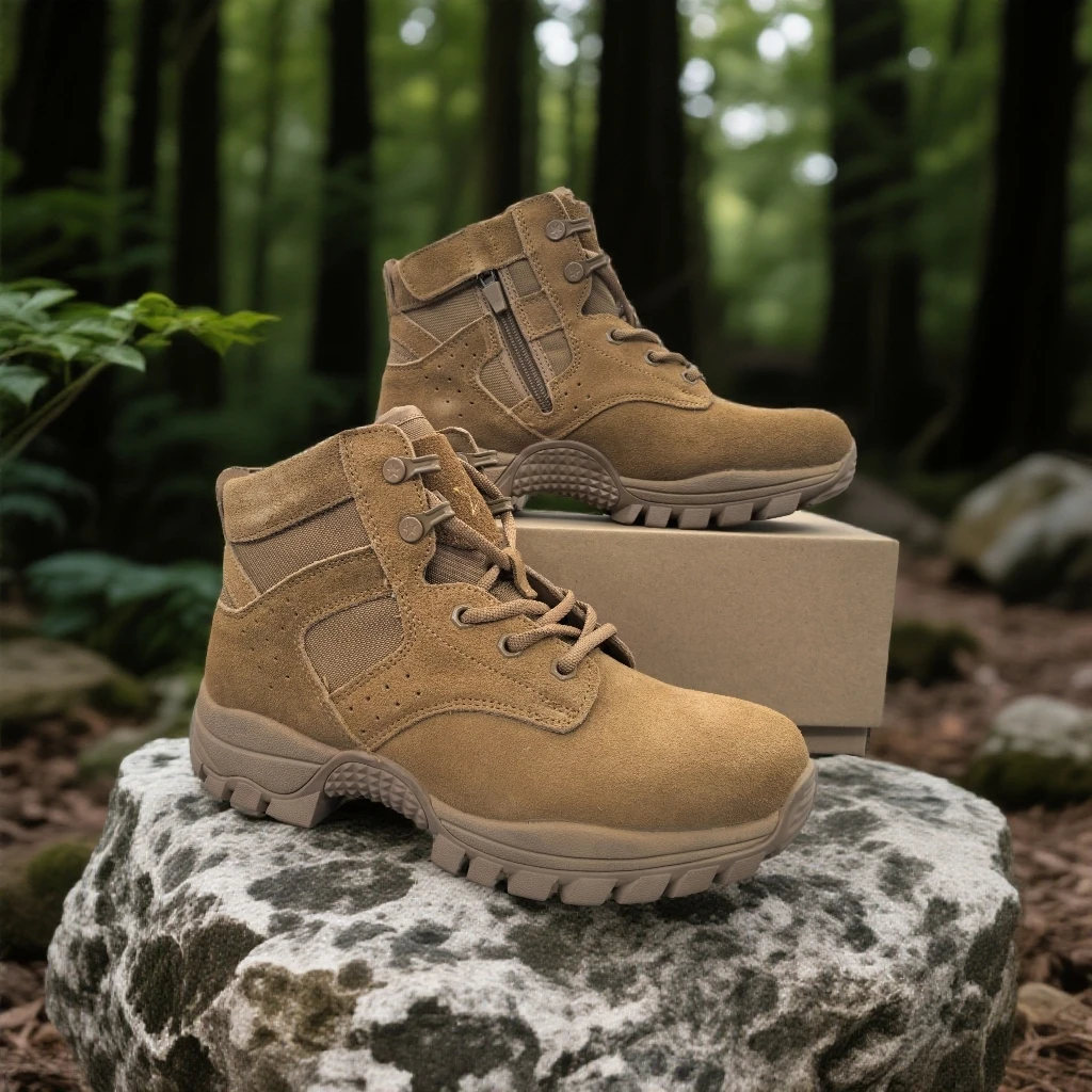 棕色低帮户外男女作战靴防水防滑防刺穿耐磨软底登山靴