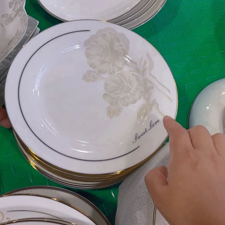 瓷片秒金八寸浅盘微瑕六个