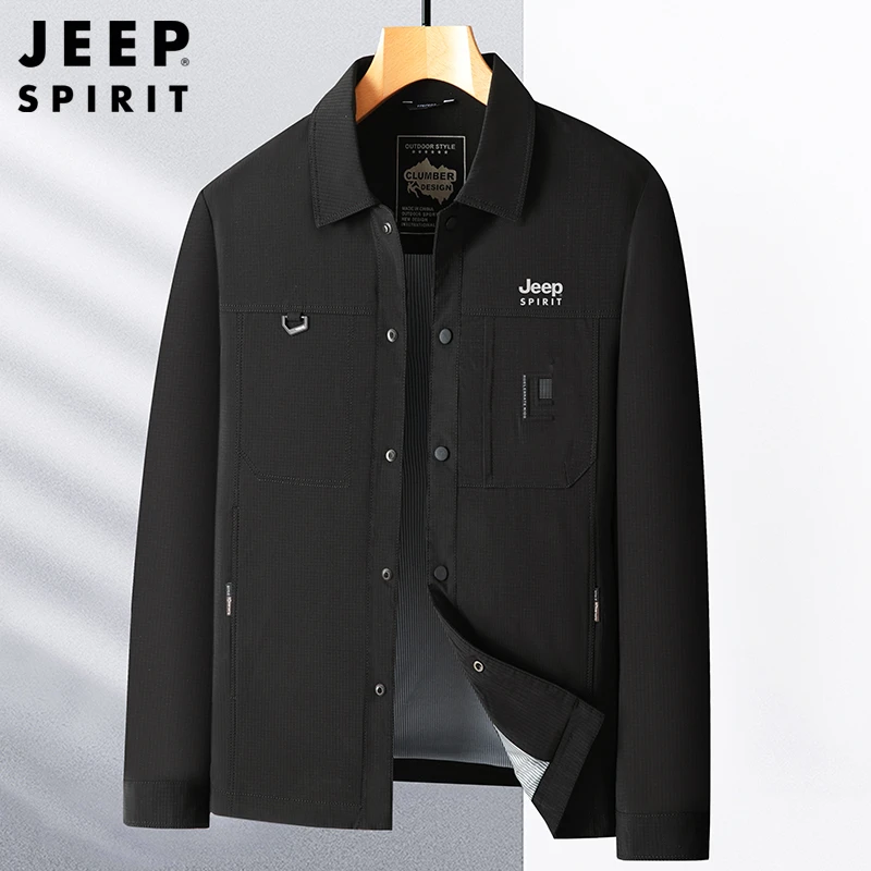 JEEP SPIRIT 吉普夹克男士春秋休闲翻领外套潮流百搭简约舒适上衣