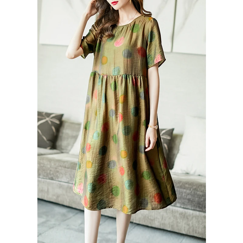 阿吉多天丝连衣裙女减龄优雅气质娃娃裙2025年新款夏胖MM大码裙子