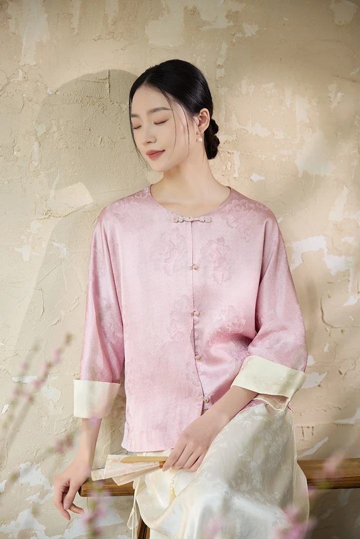 【梨花庄】25春夏51W0025《紫雾牡丹》新中式国风春季时尚设计感上衣