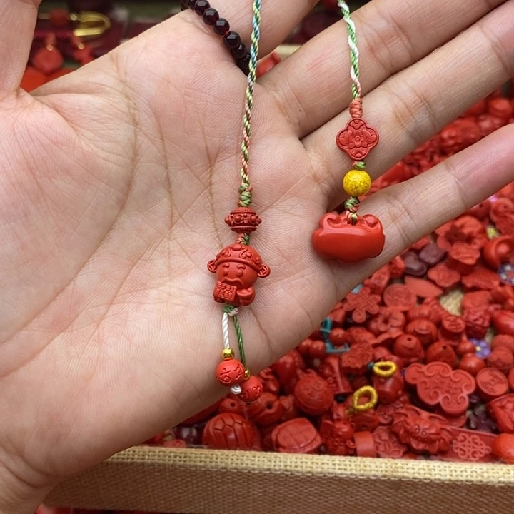 天然辰砂小财神福袋手机挂件